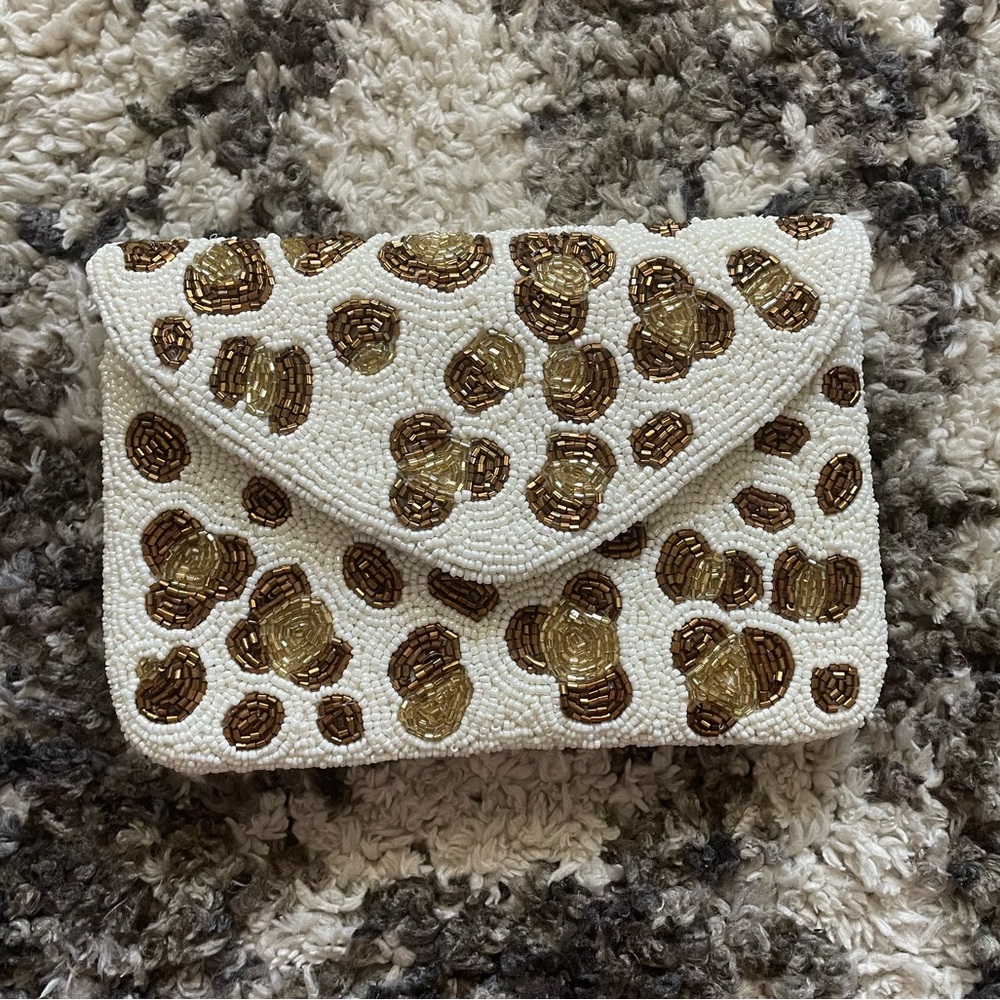 Hand beaded Leopard print clutch w/ chain